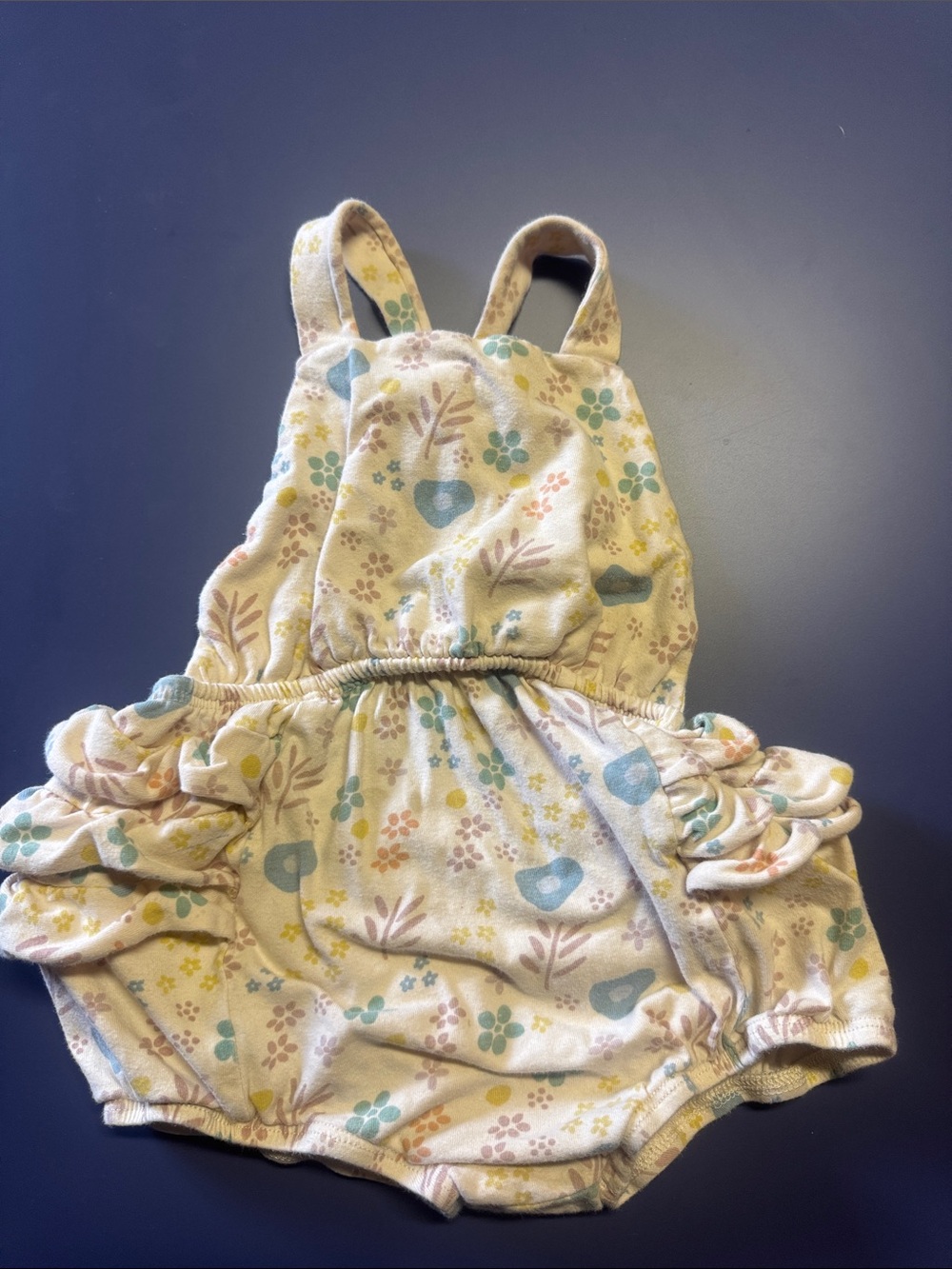 Baby Floral Ruffle One-Piece Bodysuit - Cream with Blue & Yellow